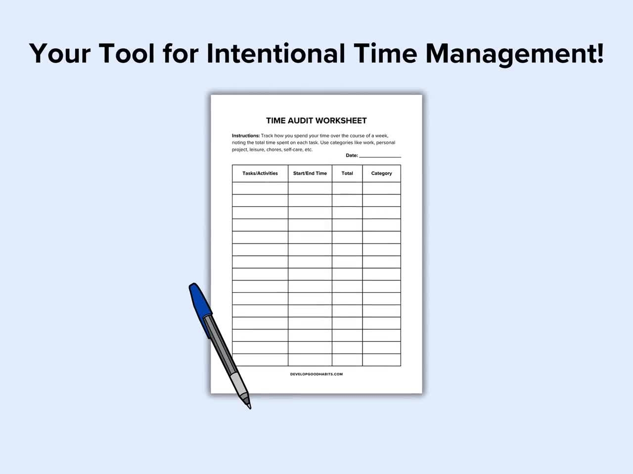 Time Audit Printable Worksheets Hourly Time Tracker Time Management Template Time Blocking Productivity Planner Etsy UK