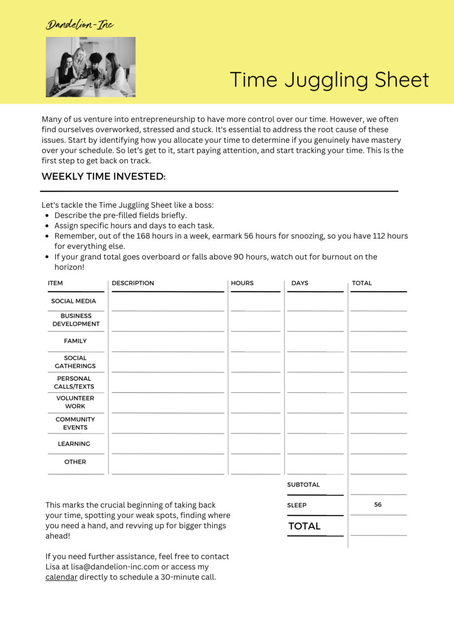 Time Audit Worksheet Dandelion