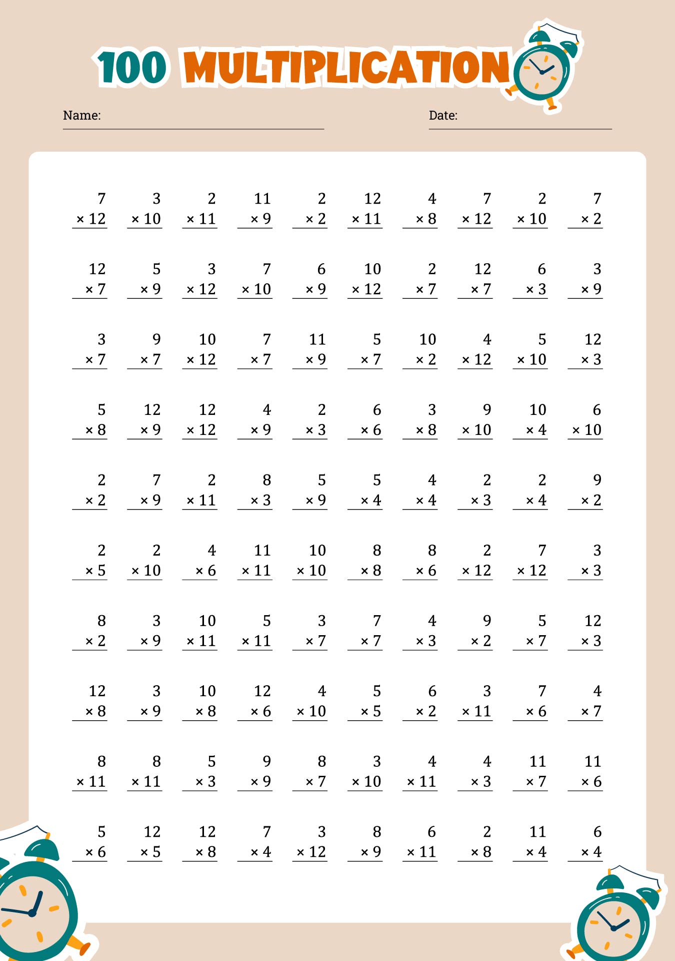 Timed Tests Multiplication Problems One minute One Sheet A Day Worksheets Library