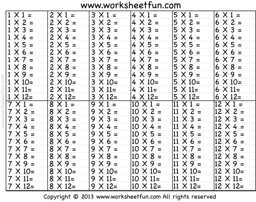 Times Table 2 12 Worksheets 1 2 3 4 5 6 7 8 9 10 11 12 13 14 15 16 17 18 19 And 20 FREE Printable Worksheets Worksheetfun