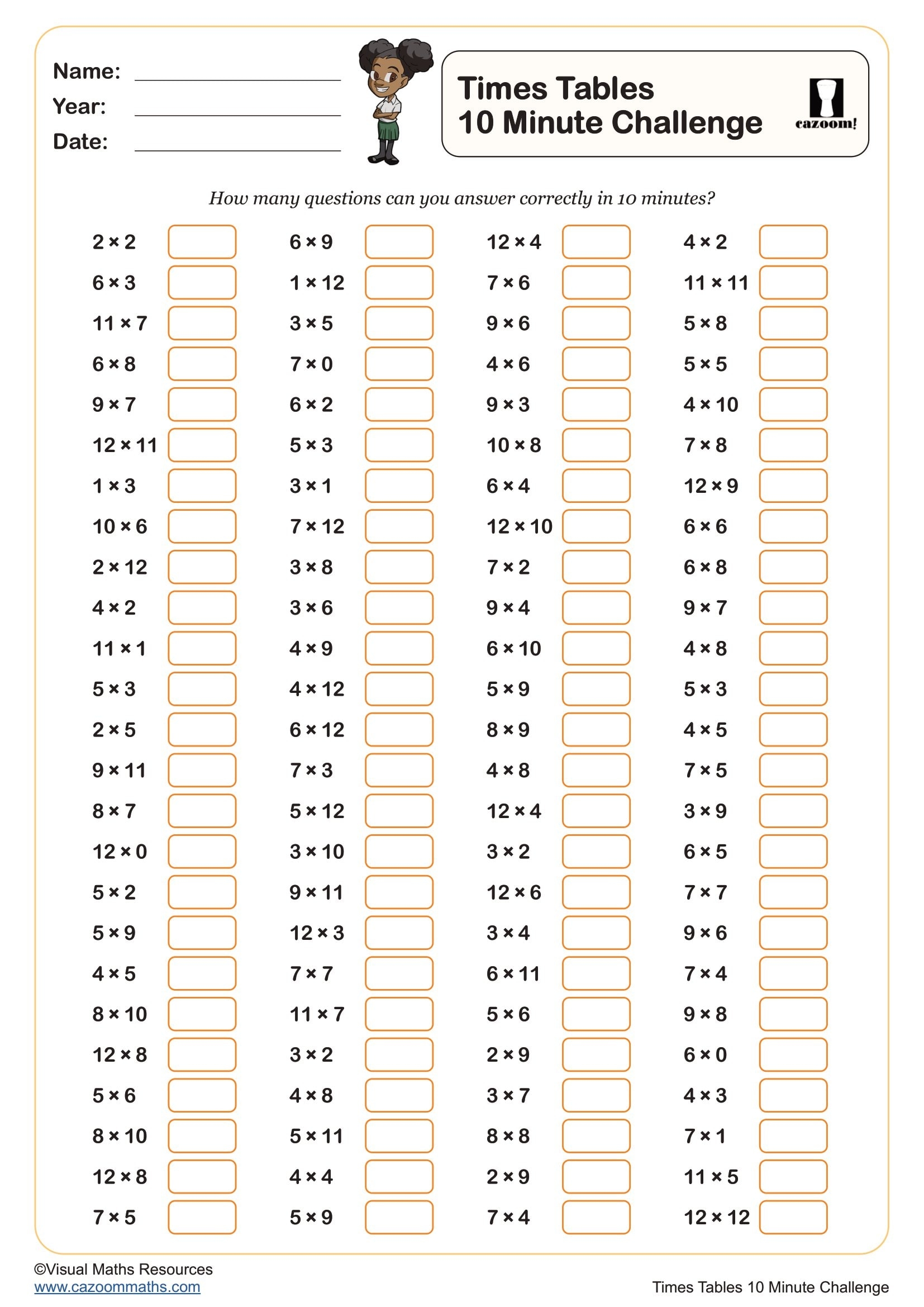 Maths Times Tables Worksheets