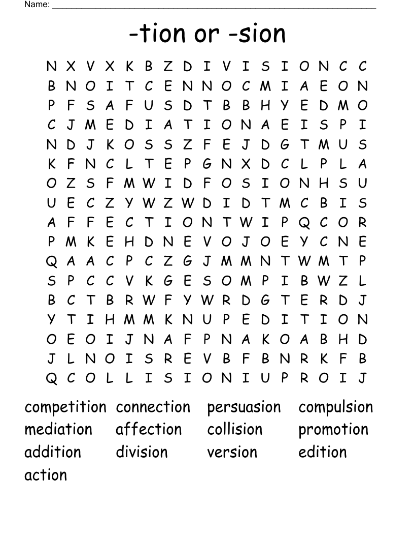 Tion Or sion Word Search WordMint