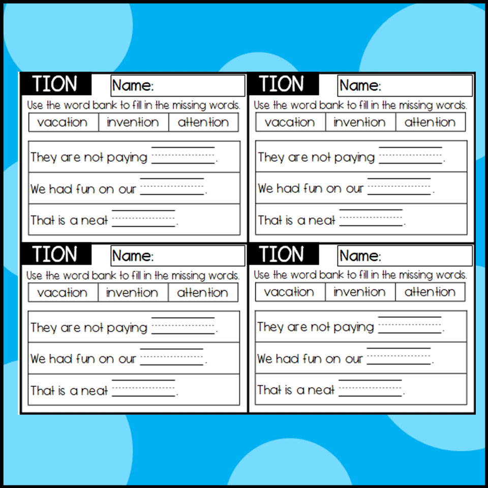Printable Tion Words Worksheet