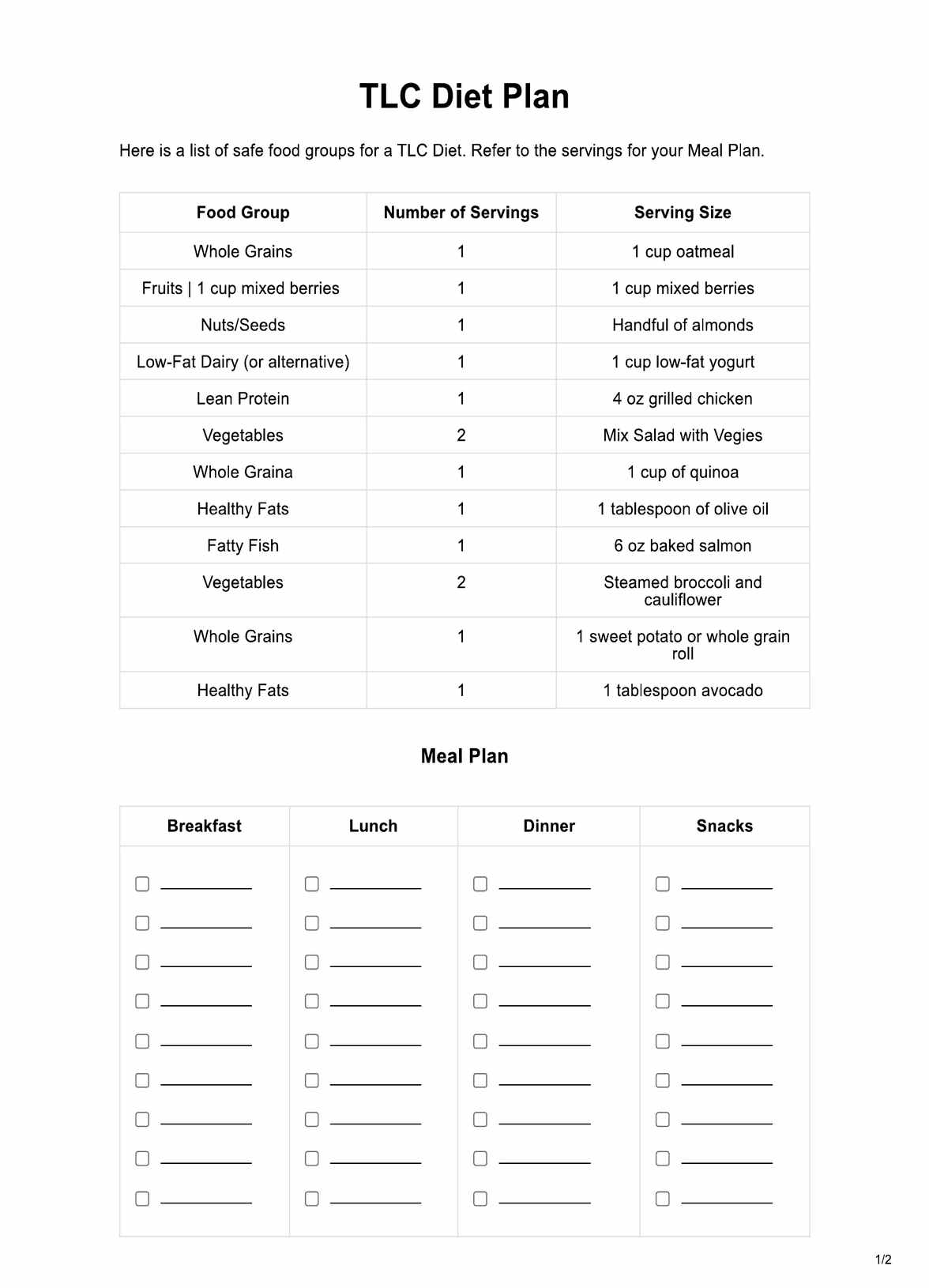 TLC Diet Plan U0026 Example Free PDF Download TLC Diet Plan U0026 Example Free PDF Download