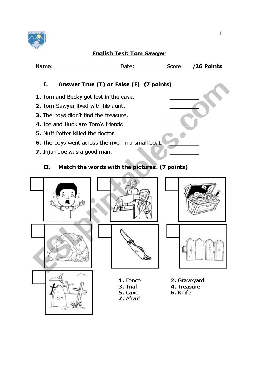 Tom Sawyer Test ESL Worksheet By Vanekuza Tom Sawyer Test ESL Worksheet By Vanekuza