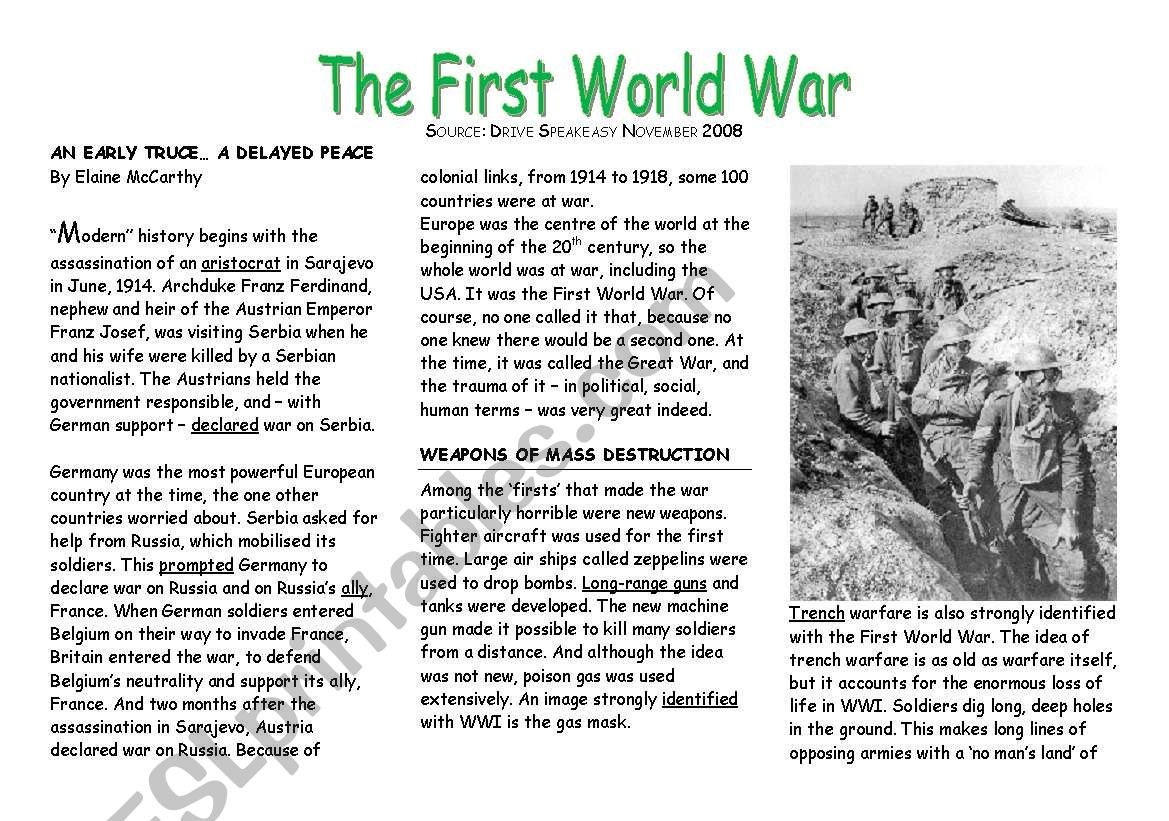 Topic The First World War ESL Worksheet By St phanie Debruyne Topic The First World War ESL Worksheet By St phanie Debruyne