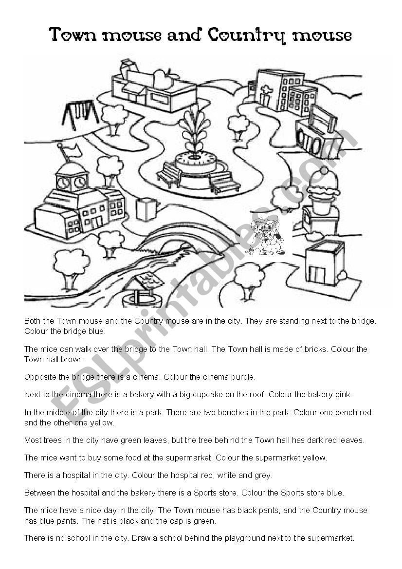 Town Mouse And Country Mouse Colouring Page ESL Worksheet By Annaas