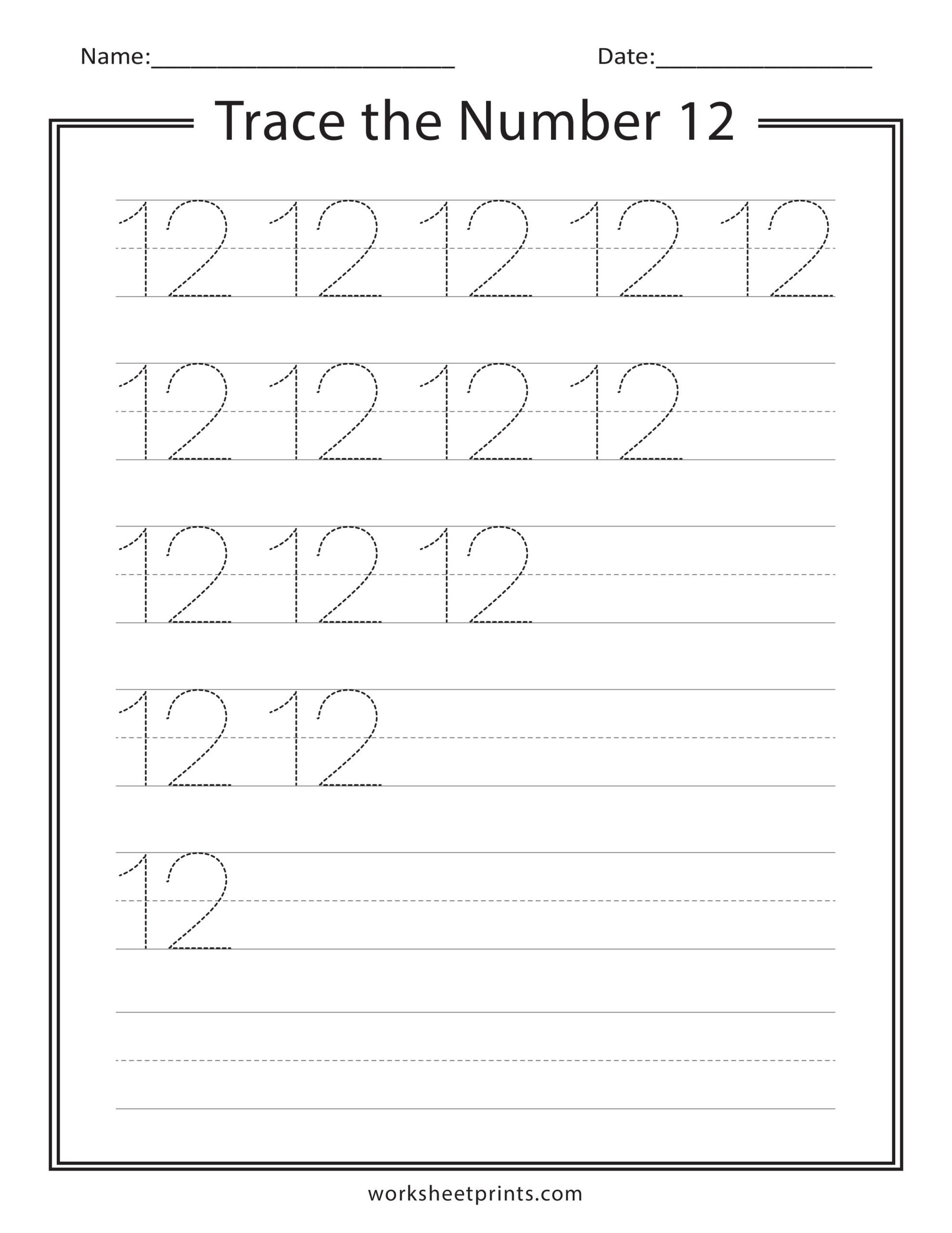 Number 12 Tracing Worksheet Free Printable Number 12 Tracing Worksheet Free Printable