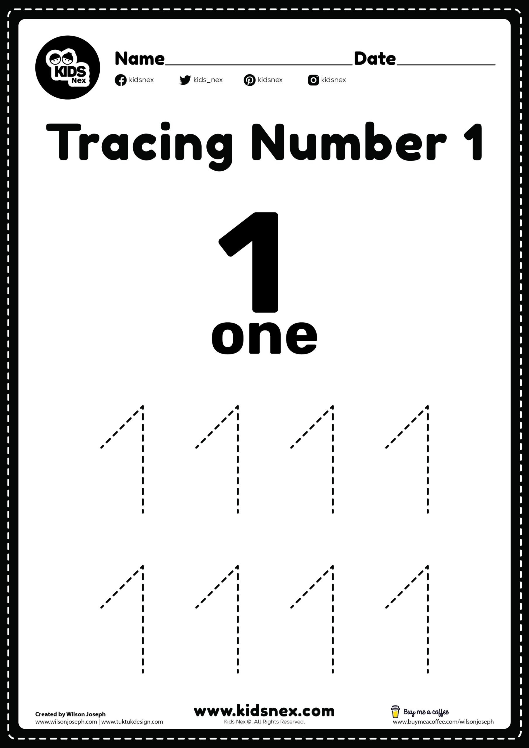 Tracing Number 1 Worksheet Free Printable KidsNex Tracing Number 1 Worksheet Free Printable KidsNex