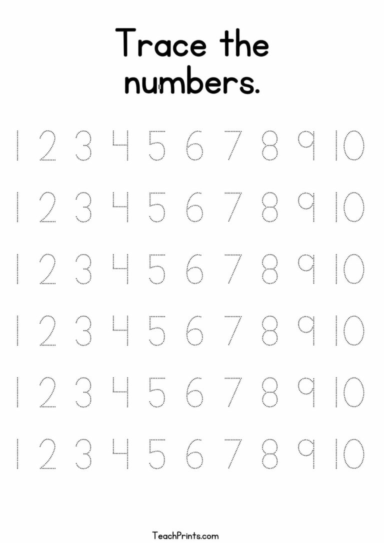 Tracing Numbers 1 10 Worksheets Free Printable Pdfs Teach Prints