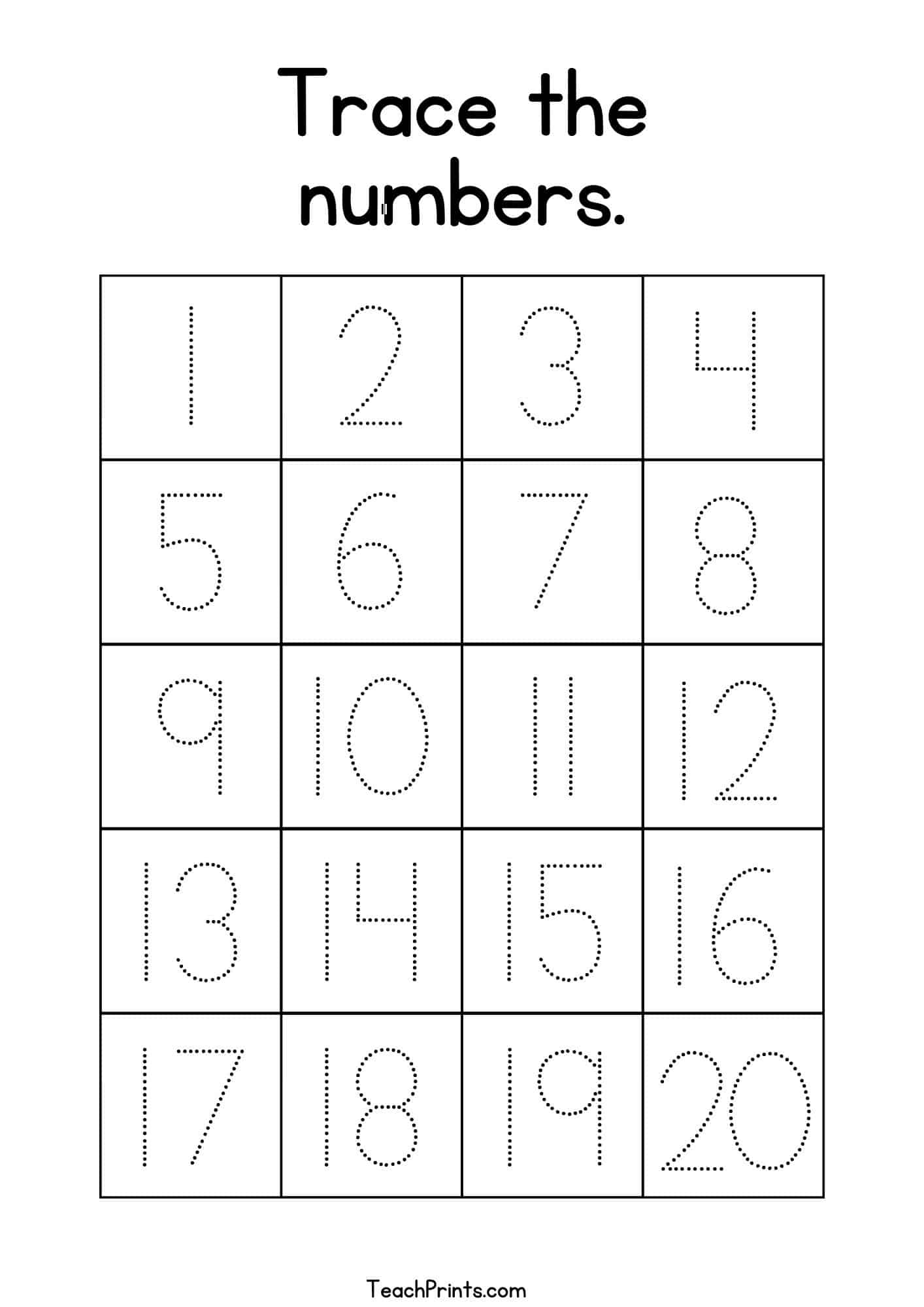 Tracing Numbers 1 20 Worksheets Free Printable Pdfs Teach Prints