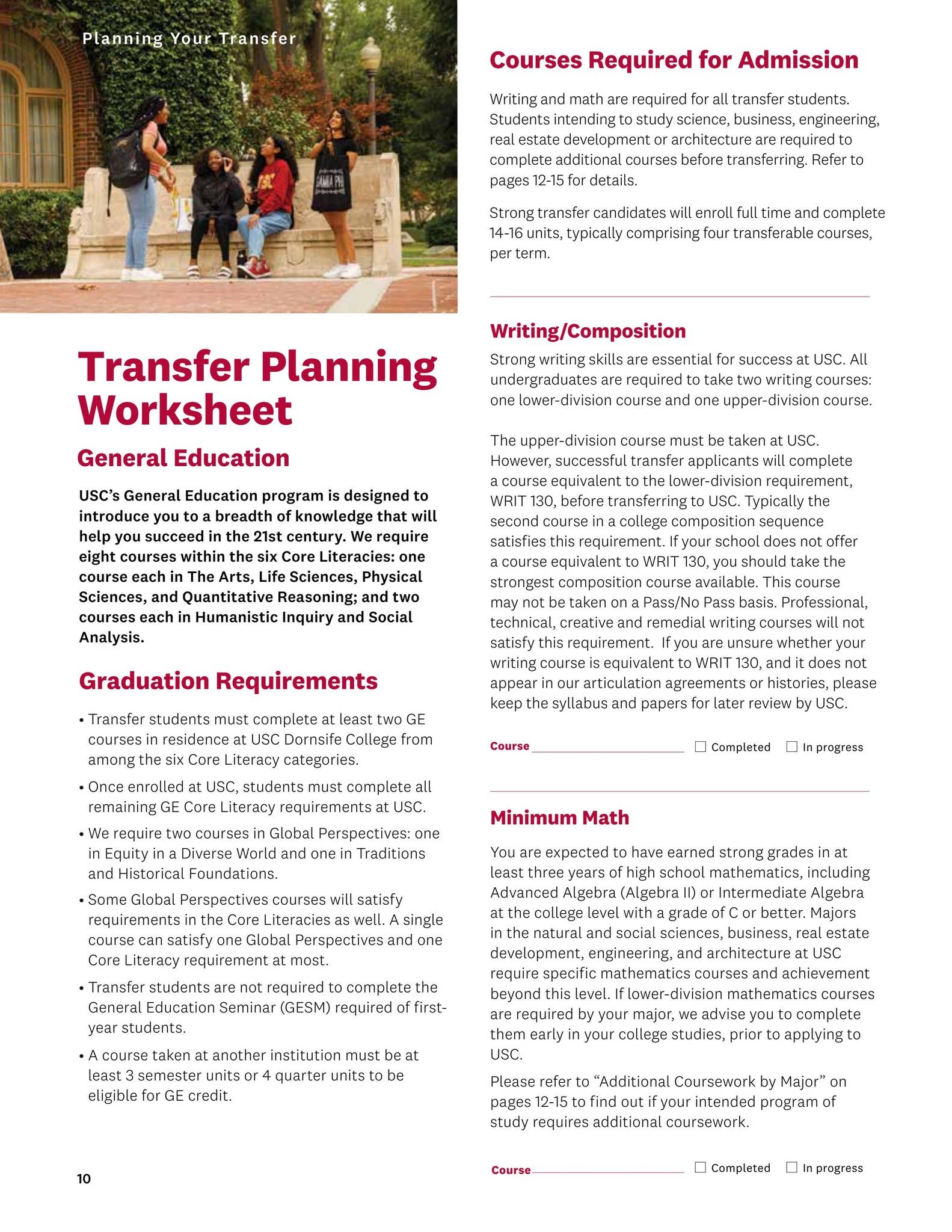 Transferring Transfer Planning Worksheet By USC Enrollment Services Issuu