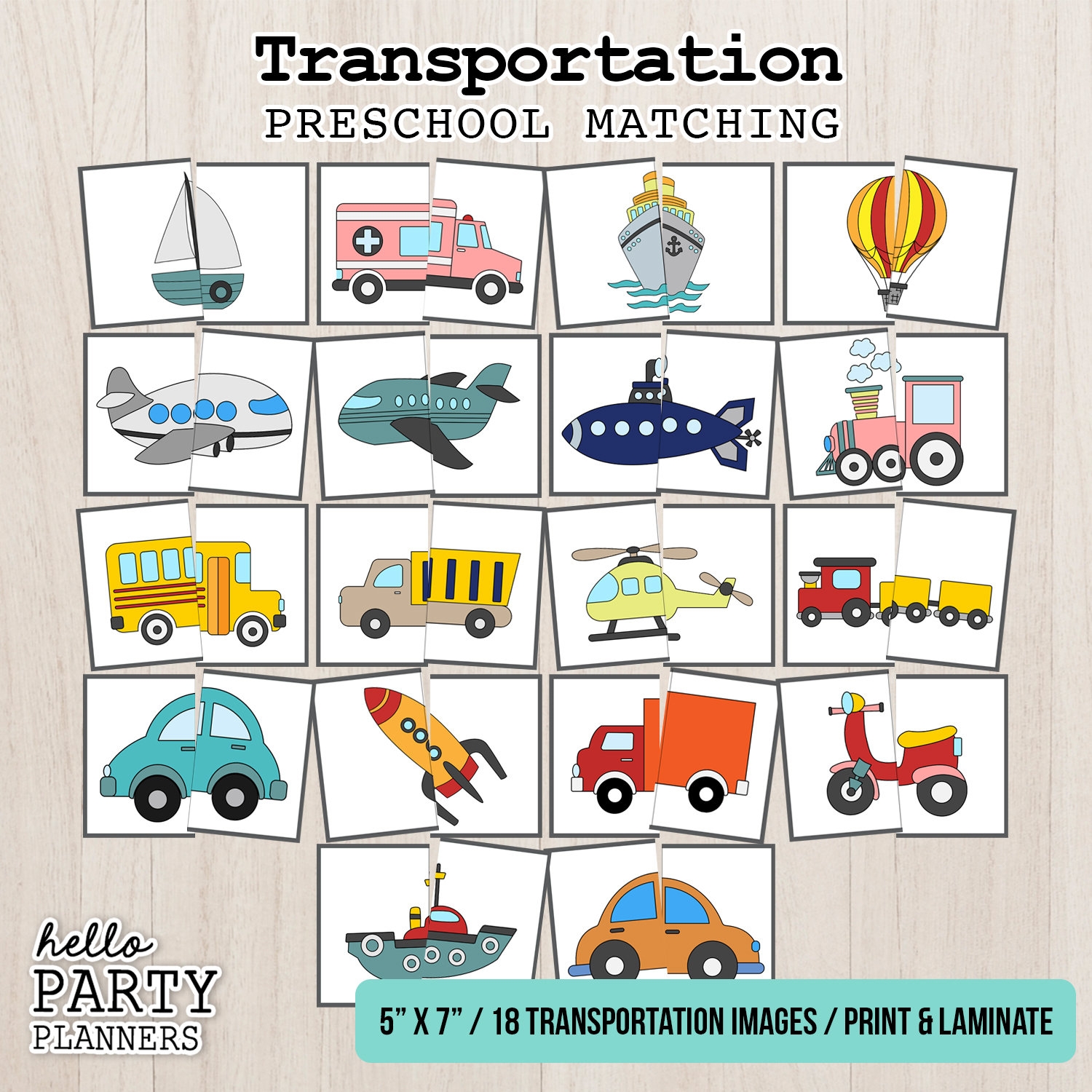 Transportation Matching Game Preschool Activities Printable 