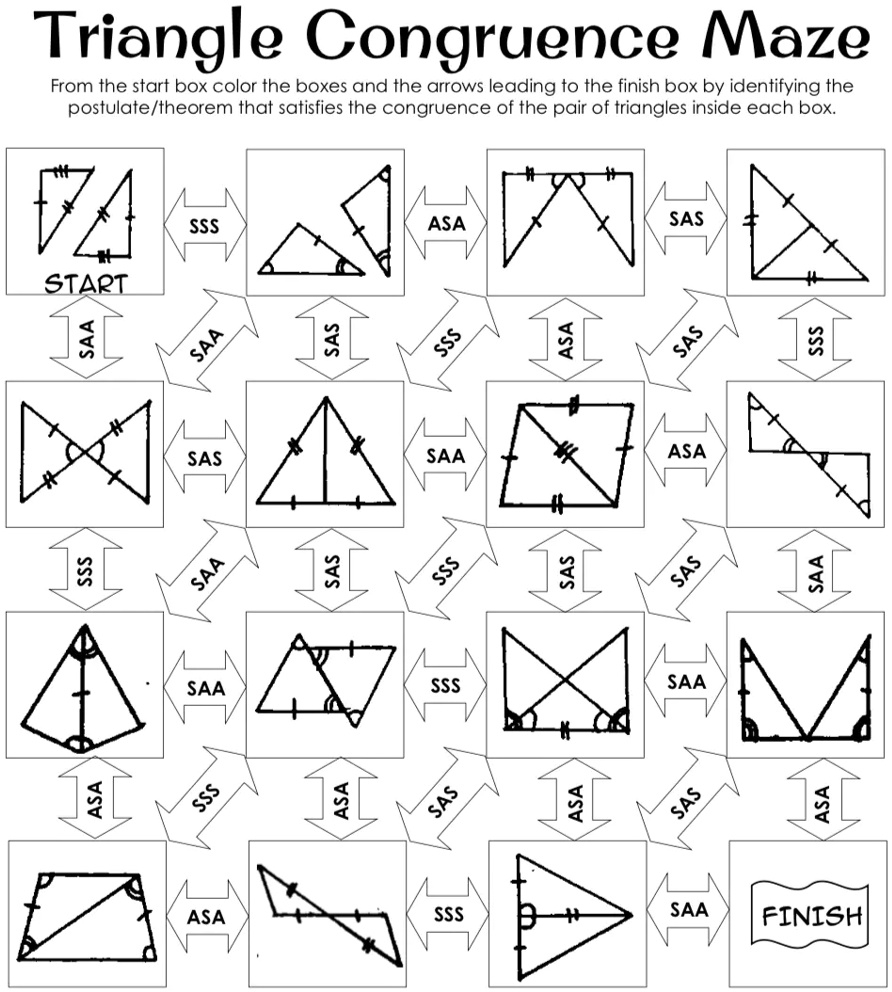 Triangle Congruence Maze From The Start Box Color The Boxes And The Arrows Leading To The Triangle Congruence Maze From The Start Box Color The Boxes And The Arrows Leading To The
