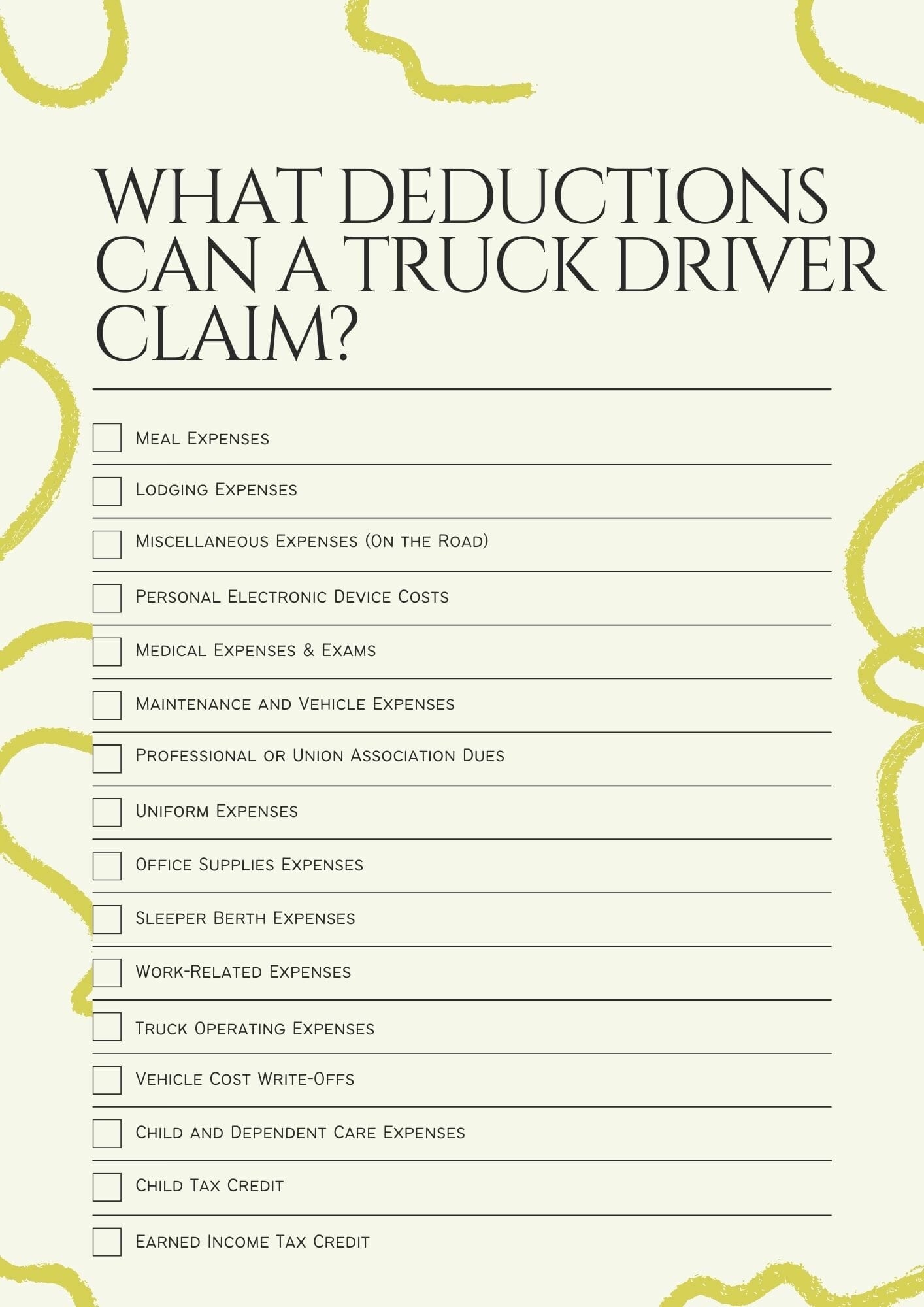 Truck Driver Tax Deductions 2023 Download Free Worksheet Truck Driver Tax Deductions 2023 Download Free Worksheet