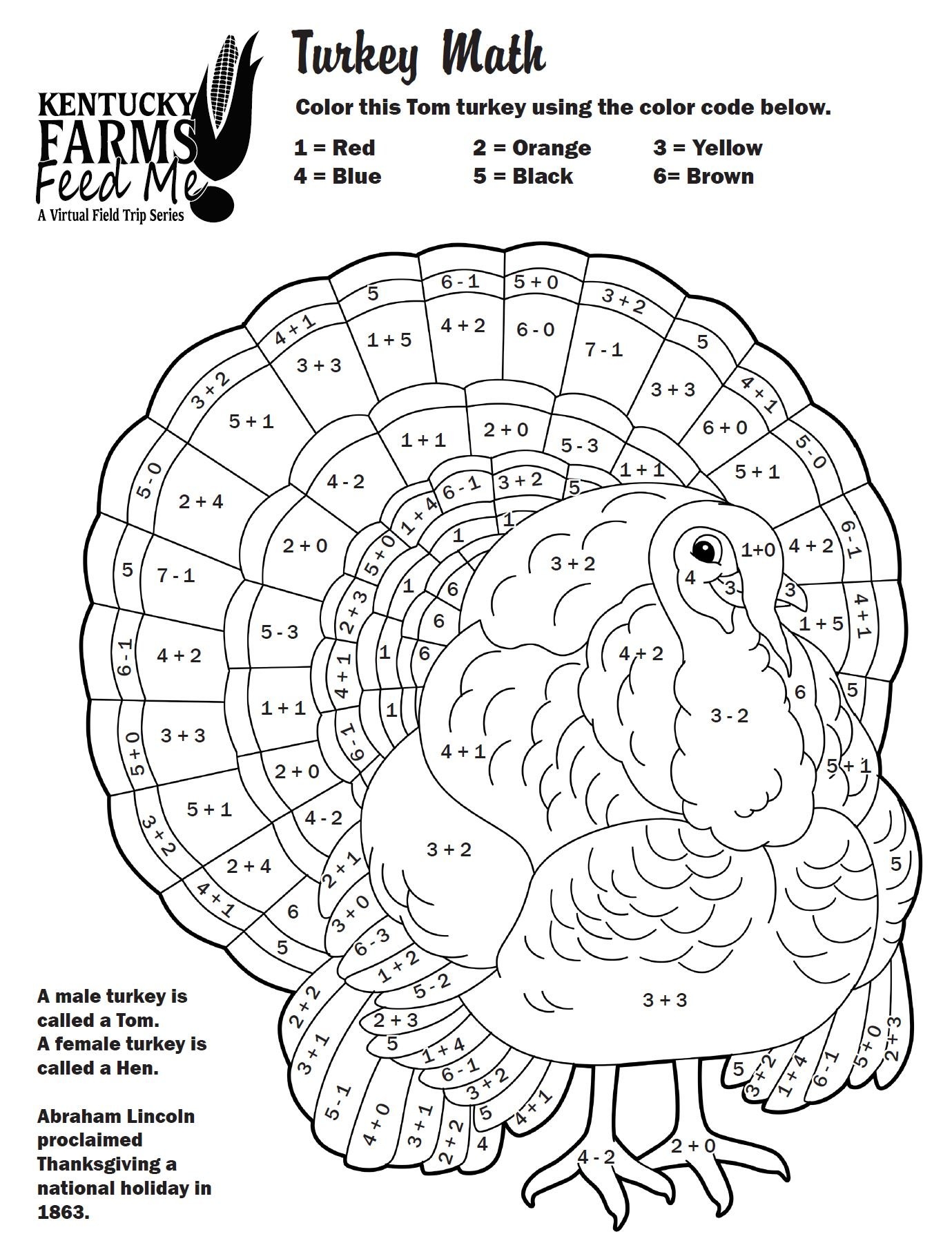 Turkey Color By Number Worksheets TeachKyAg