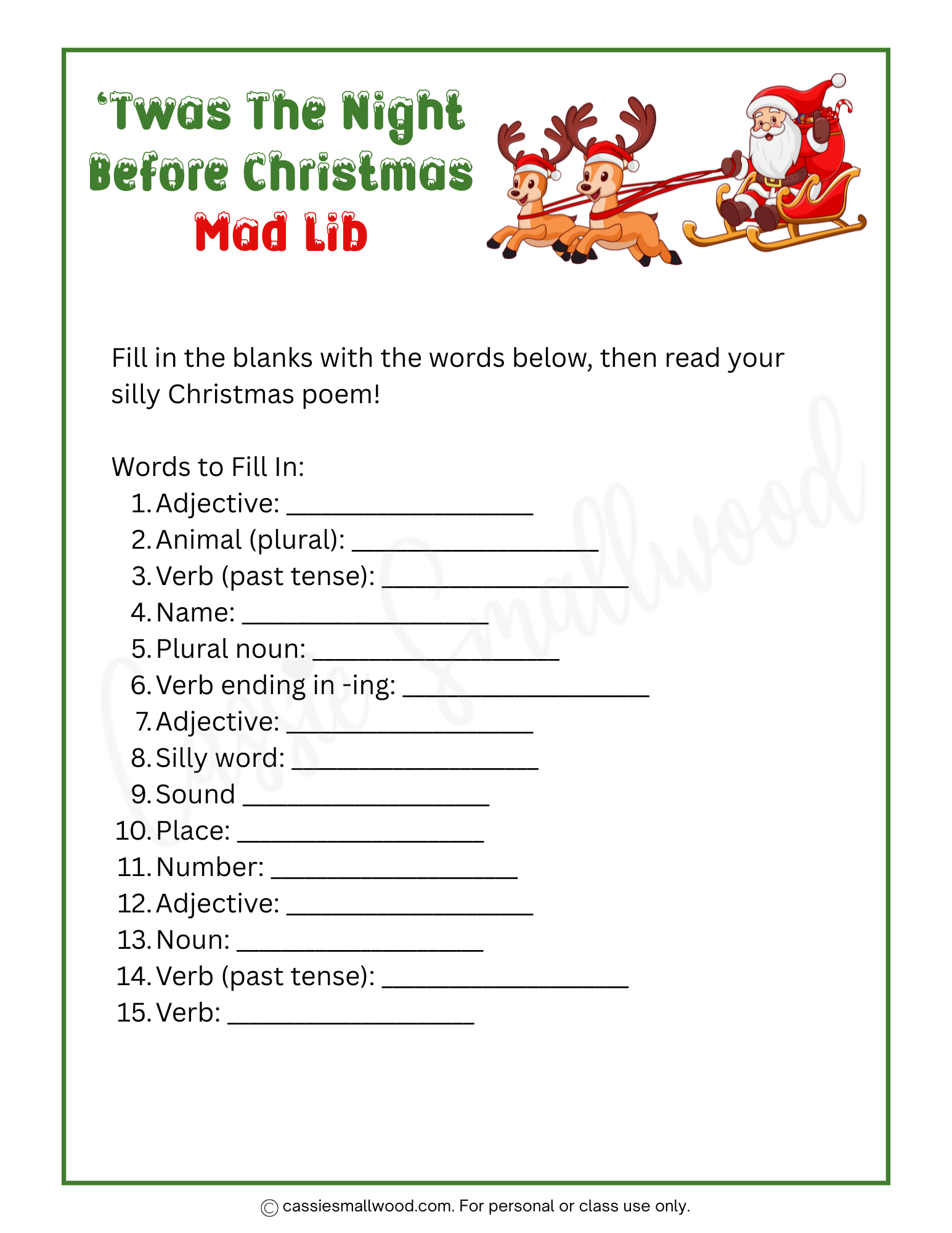 Twas The Night Before Christmas Mad Lib Cassie Smallwood