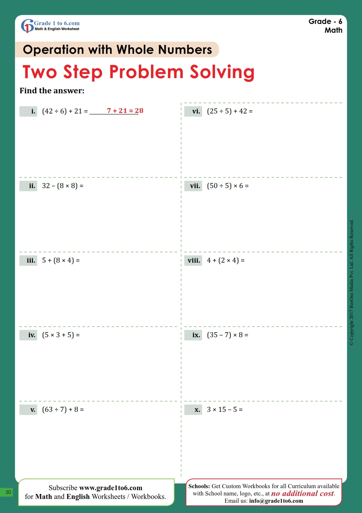 Two Step Problem Solving Worksheets Grade1to6