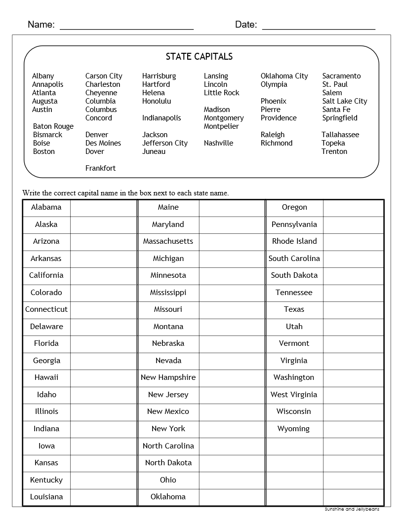 U S States U0026 Capitals Worksheets Test Sheets Maps U S Geography Made By Teachers
