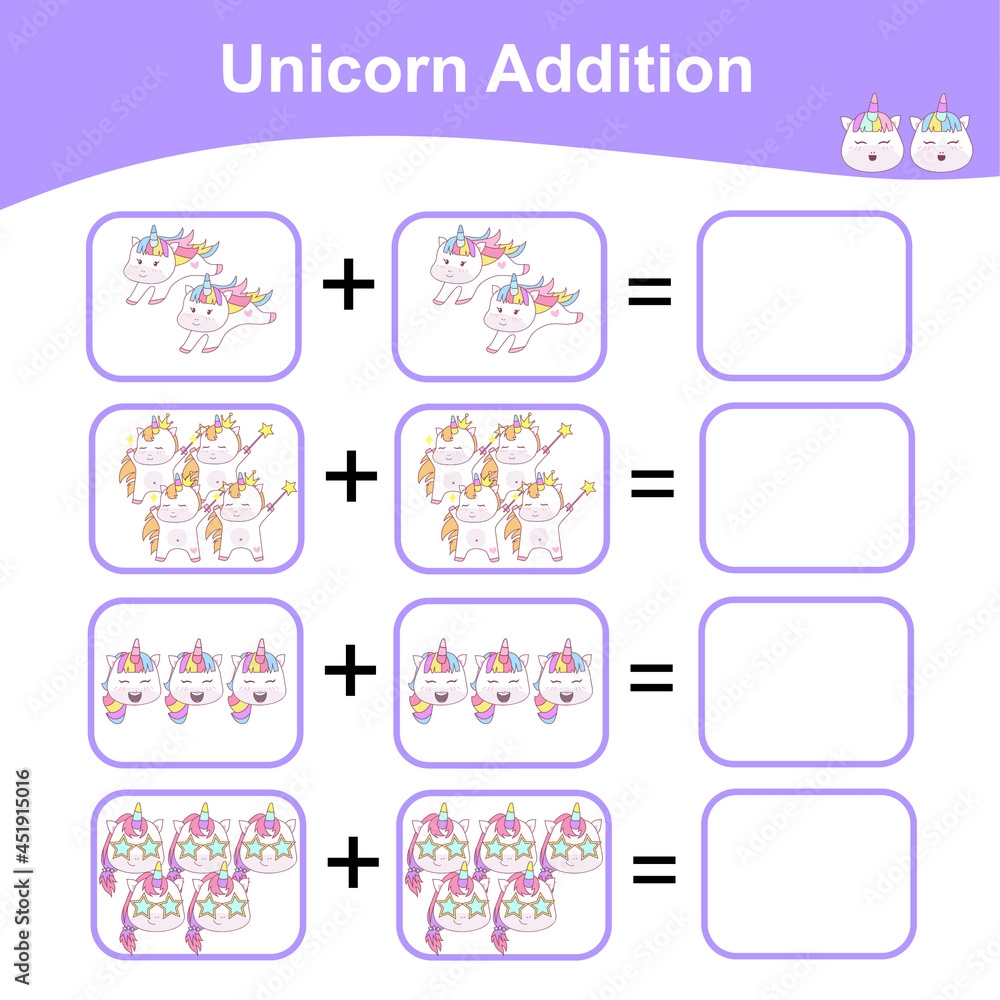 Unicorn Addition Math Game For Preschool Counting Game Worksheet Unicorn Addition Math Game For Preschool Counting Game Worksheet