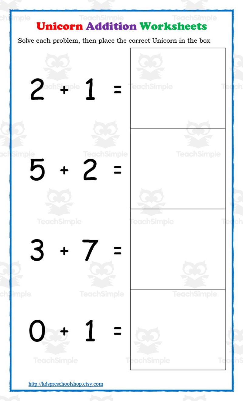 Unicorn Addition Worksheet Adding Numbers 1 10 By Teach Simple Unicorn Addition Worksheet Adding Numbers 1 10 By Teach Simple