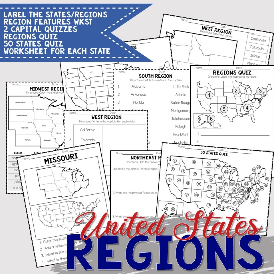 United States Regions Worksheets And Printables Homeschool Geography 4th 5th 6th Grade Calm Wave United States Regions Worksheets And Printables Homeschool Geography 4th 5th 6th Grade Calm Wave