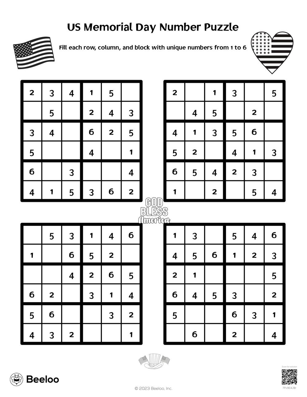 US Memorial Day Number Puzzle Beeloo Printable Crafts And Activities For Kids