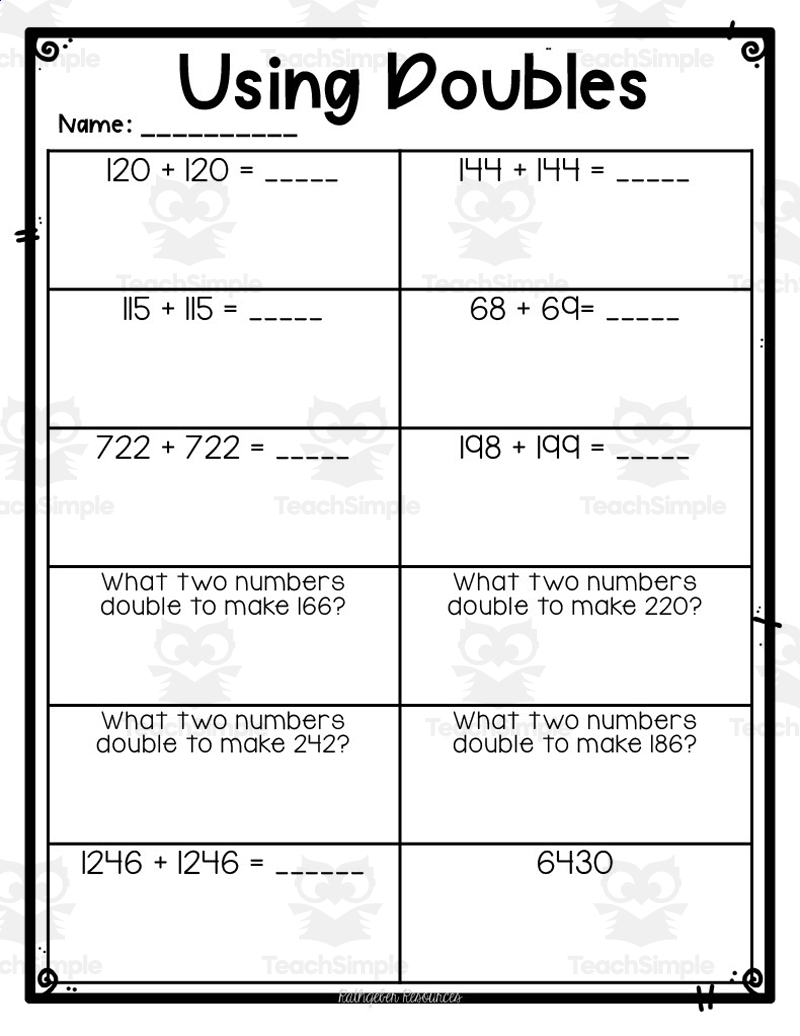 Using Doubles Worksheet By Teach Simple