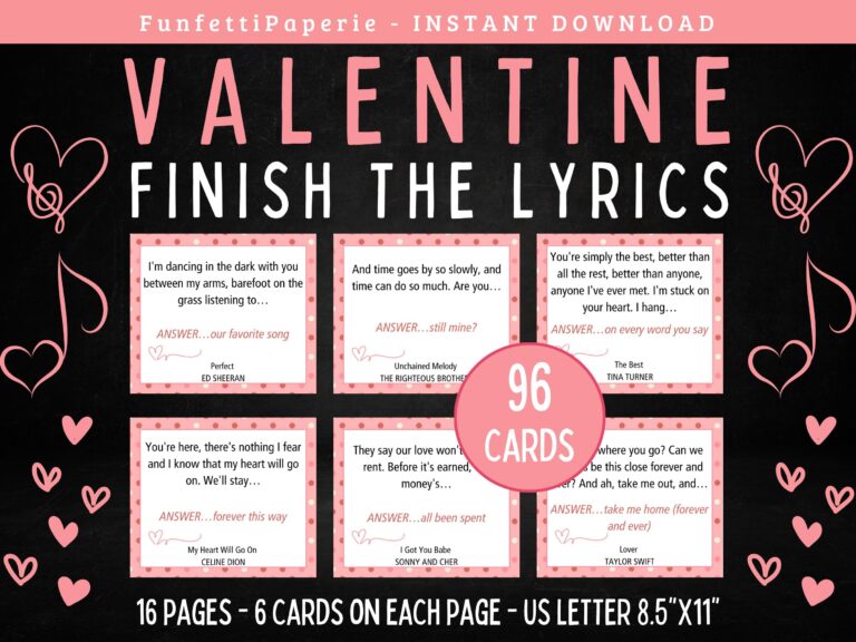 Valentine Finish The Lyrics Printable Valentine Party Game For 