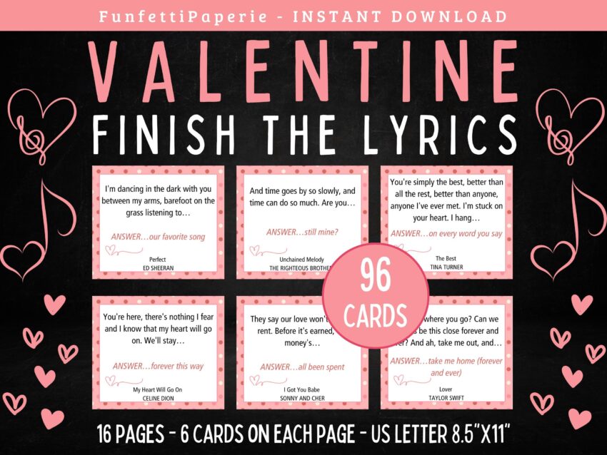 Valentine Finish The Lyrics Printable Valentine Party Game For