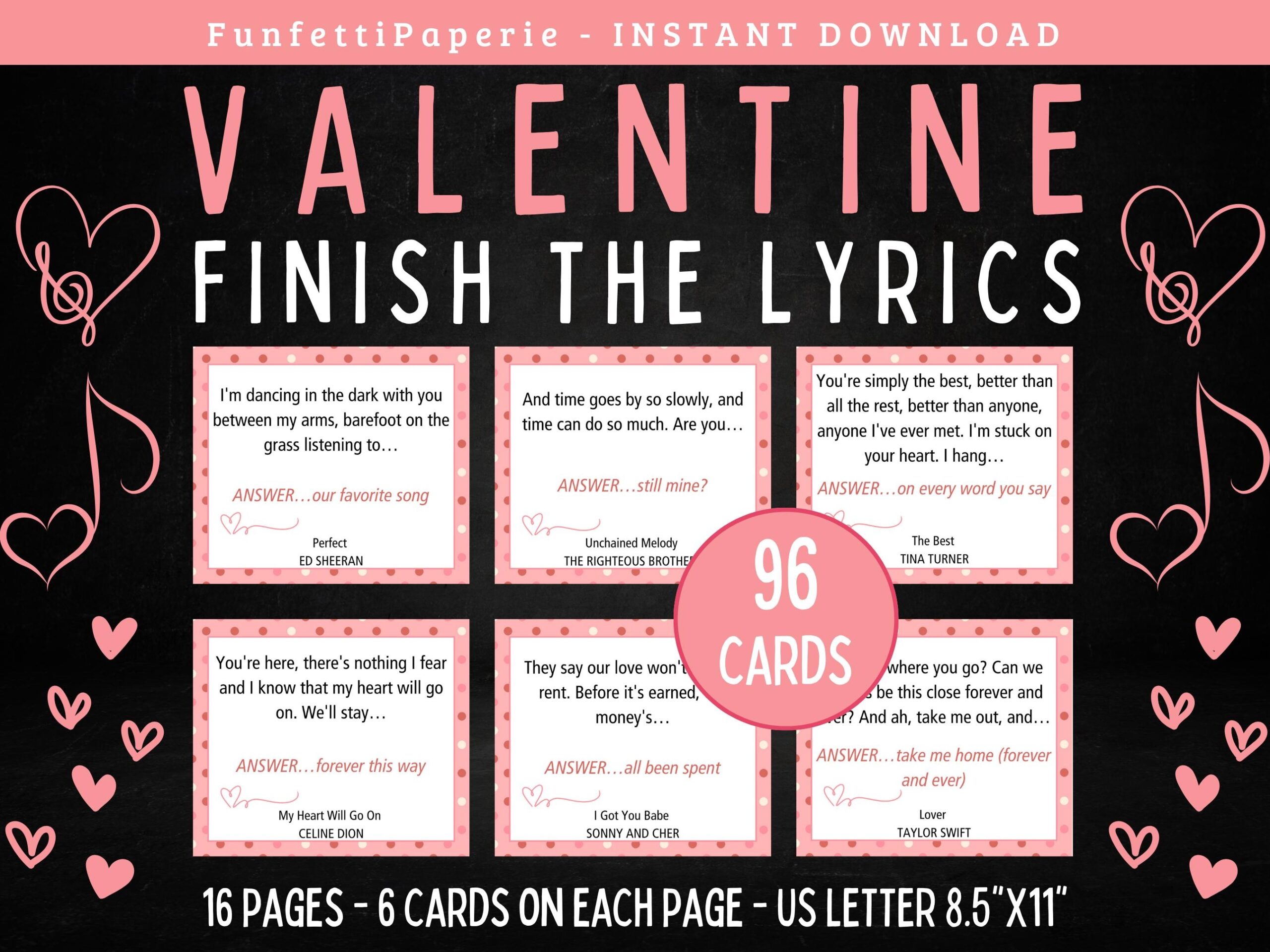 Valentine Finish The Lyrics Printable Valentine Party Game For 