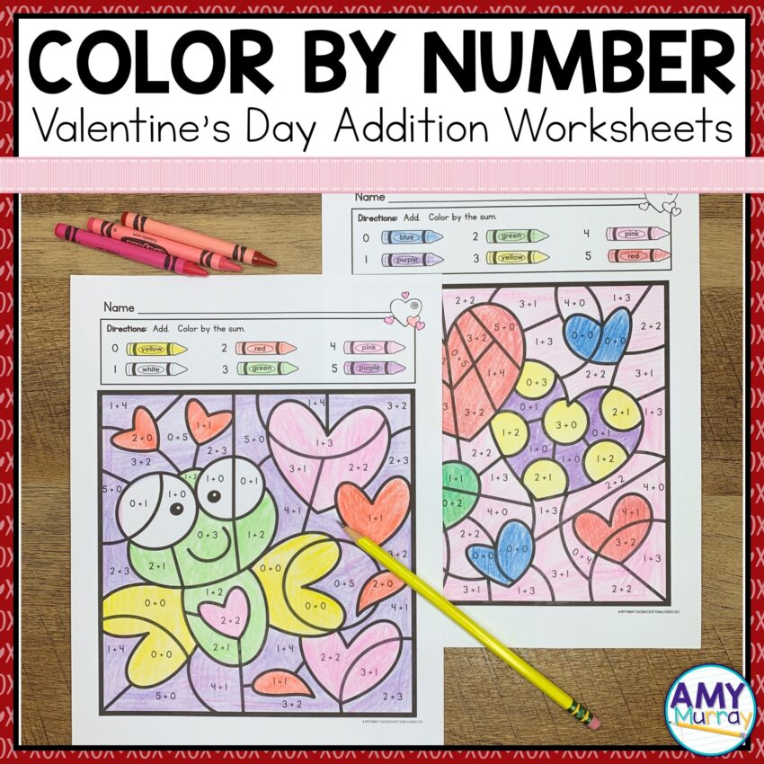 Valentine s Day Color By Number Worksheets Kindergarten Math