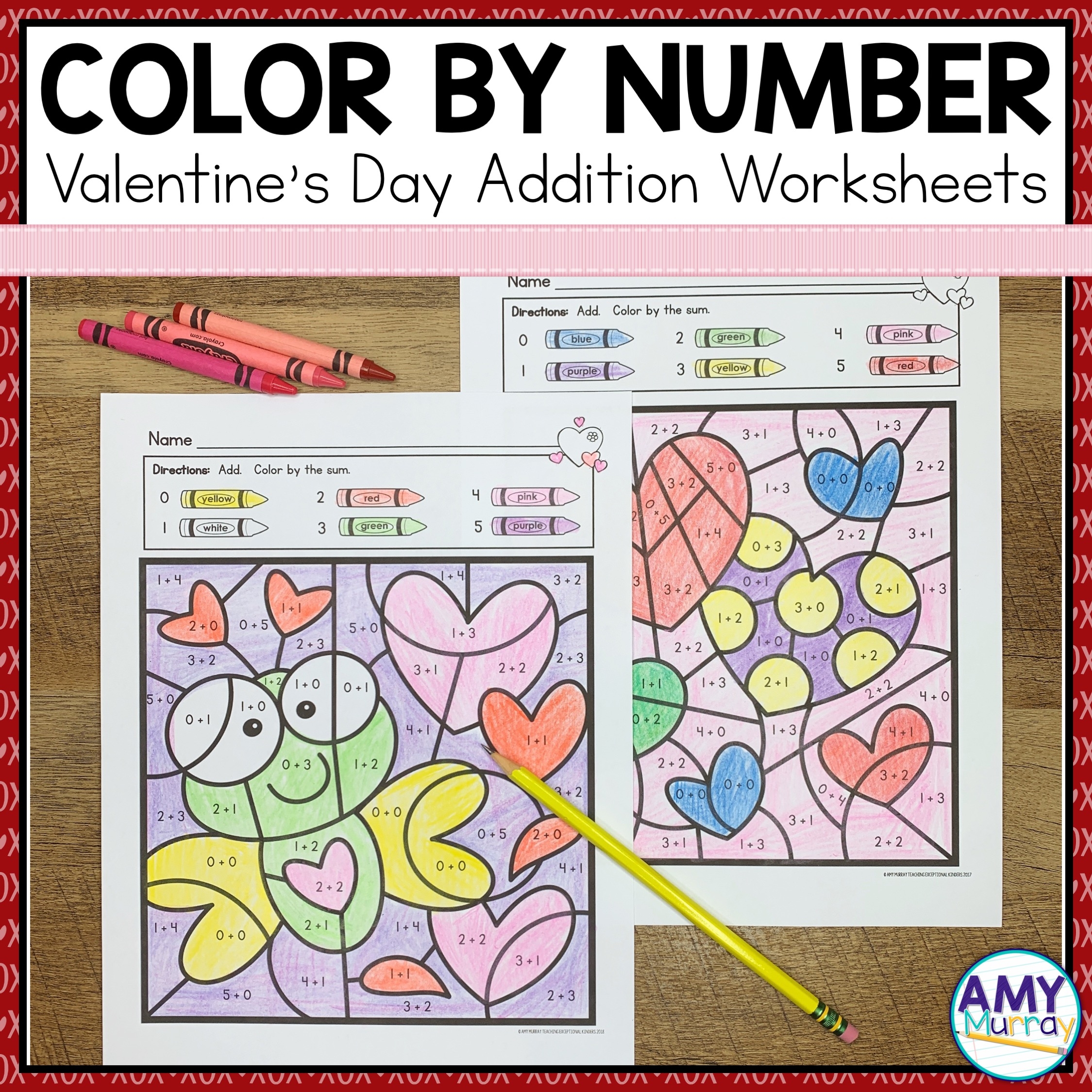 Valentine s Day Color By Number Worksheets Kindergarten Math 