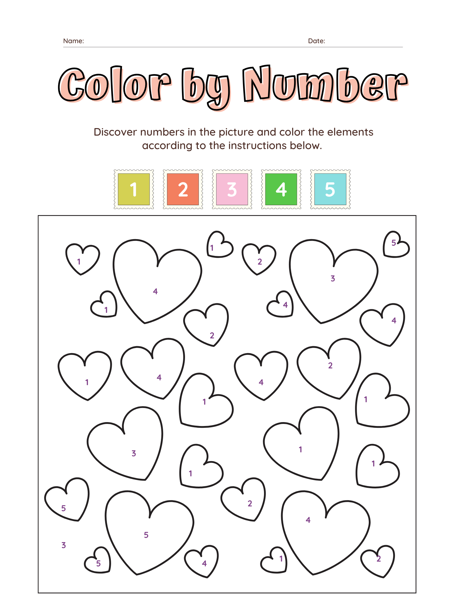 Valentine s Day FREE Color By Number Printable Worksheets 