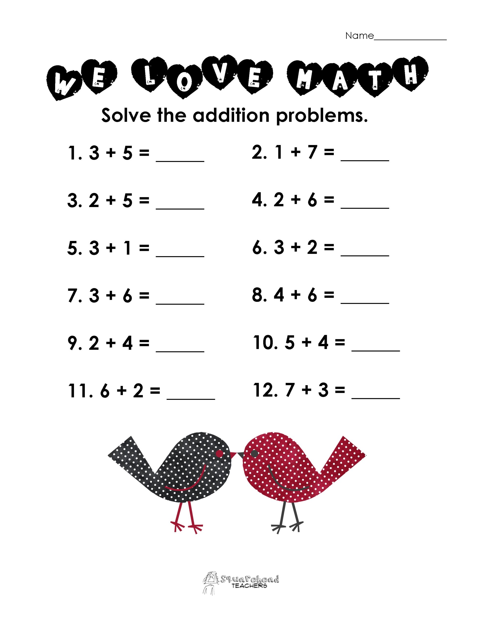 Valentine's Day Math Worksheet Valentine's Day Math Worksheet