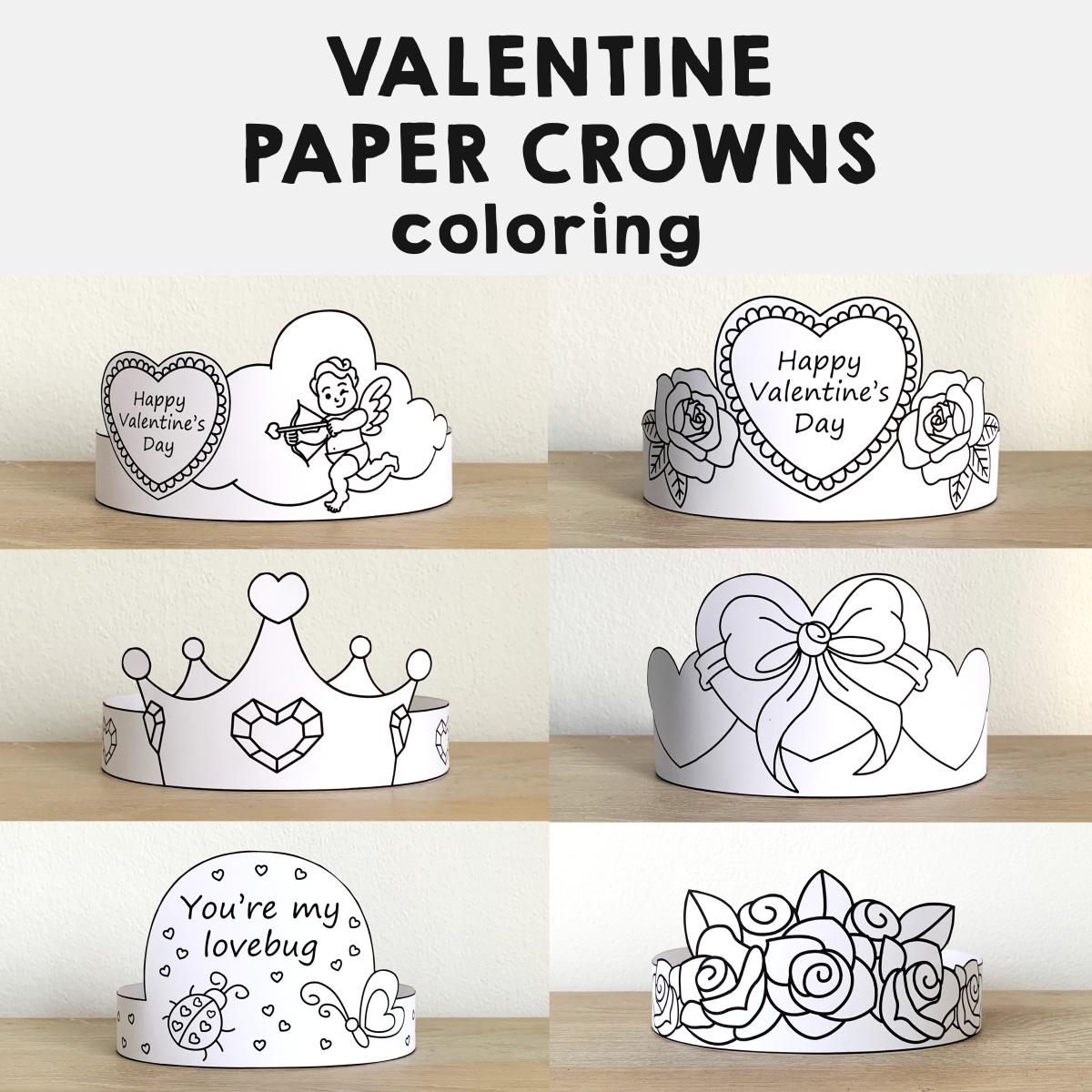 Valentine s Day Paper Hats Crowns Printable Paper Coloring Craft 