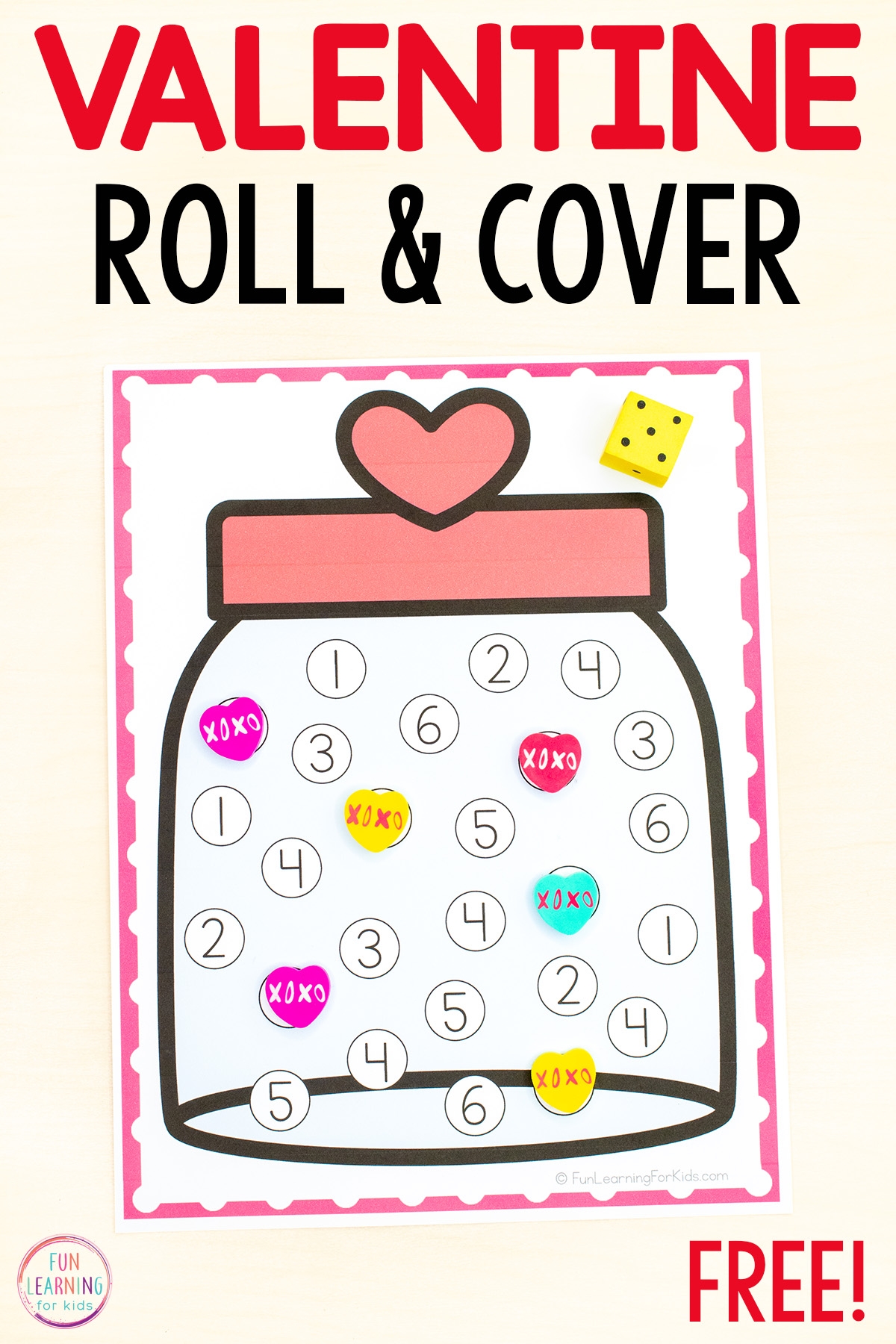 Valentine s Day Roll And Cover The Number Free Printable Valentine s Day Roll And Cover The Number Free Printable