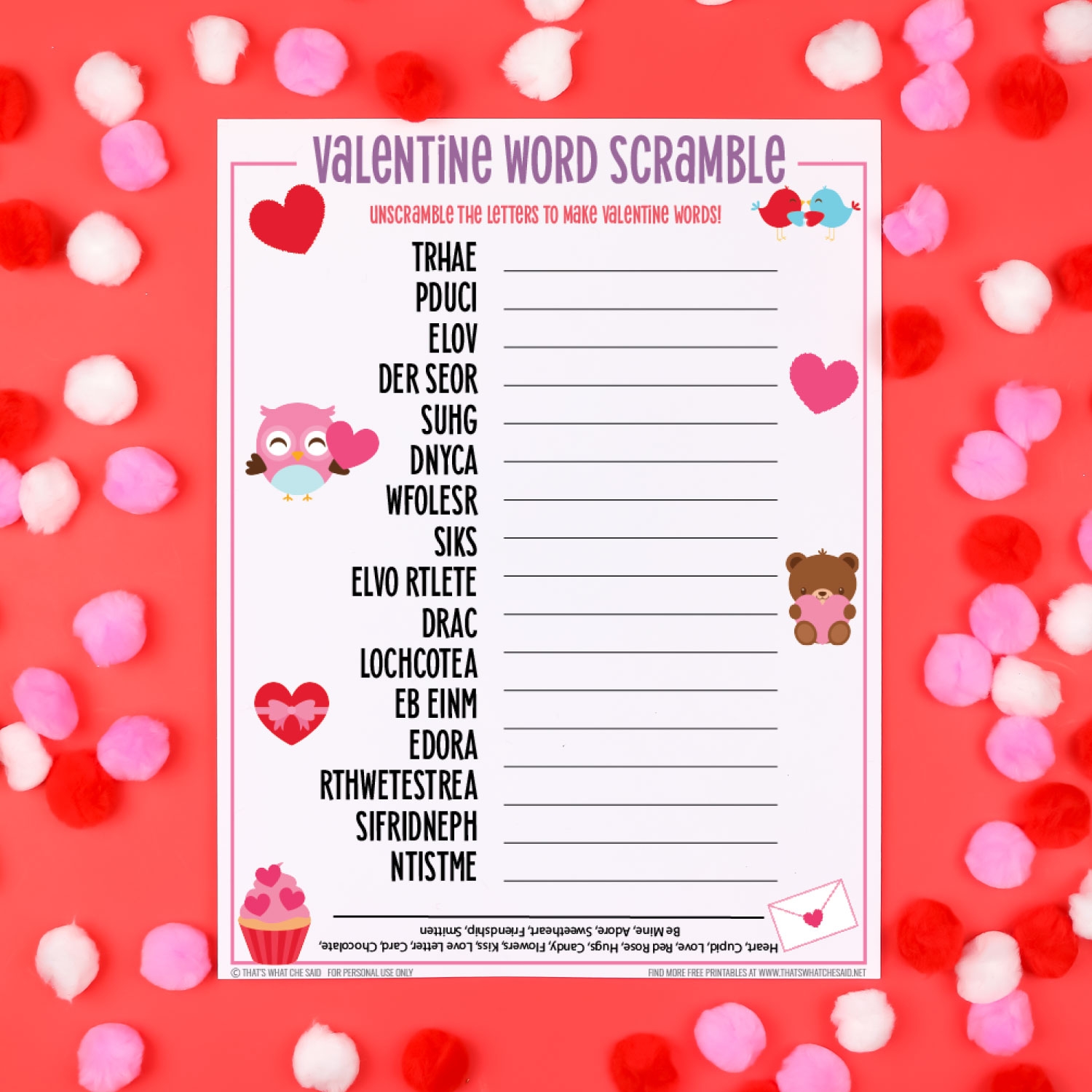 Valentine s Day Word Scramble 20 Free Valentine Printables 