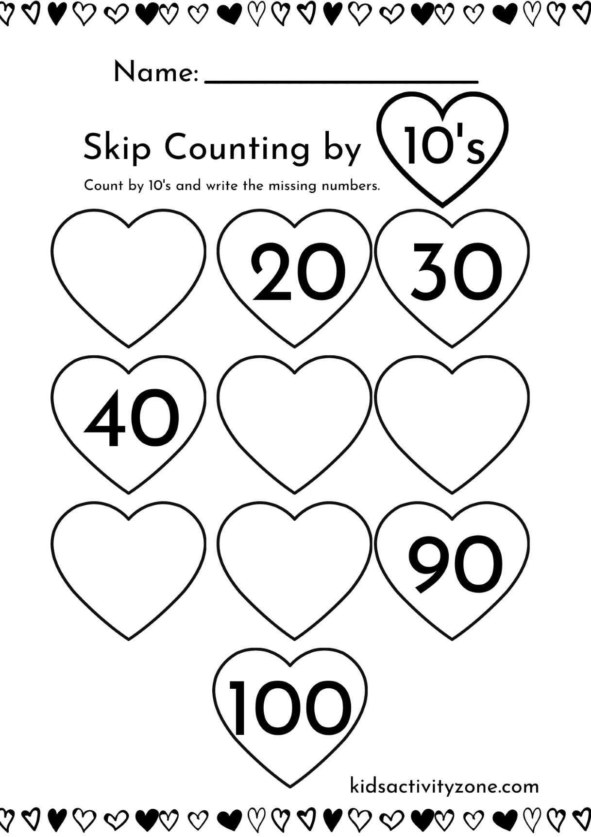Counting By 10s Worksheet Printable