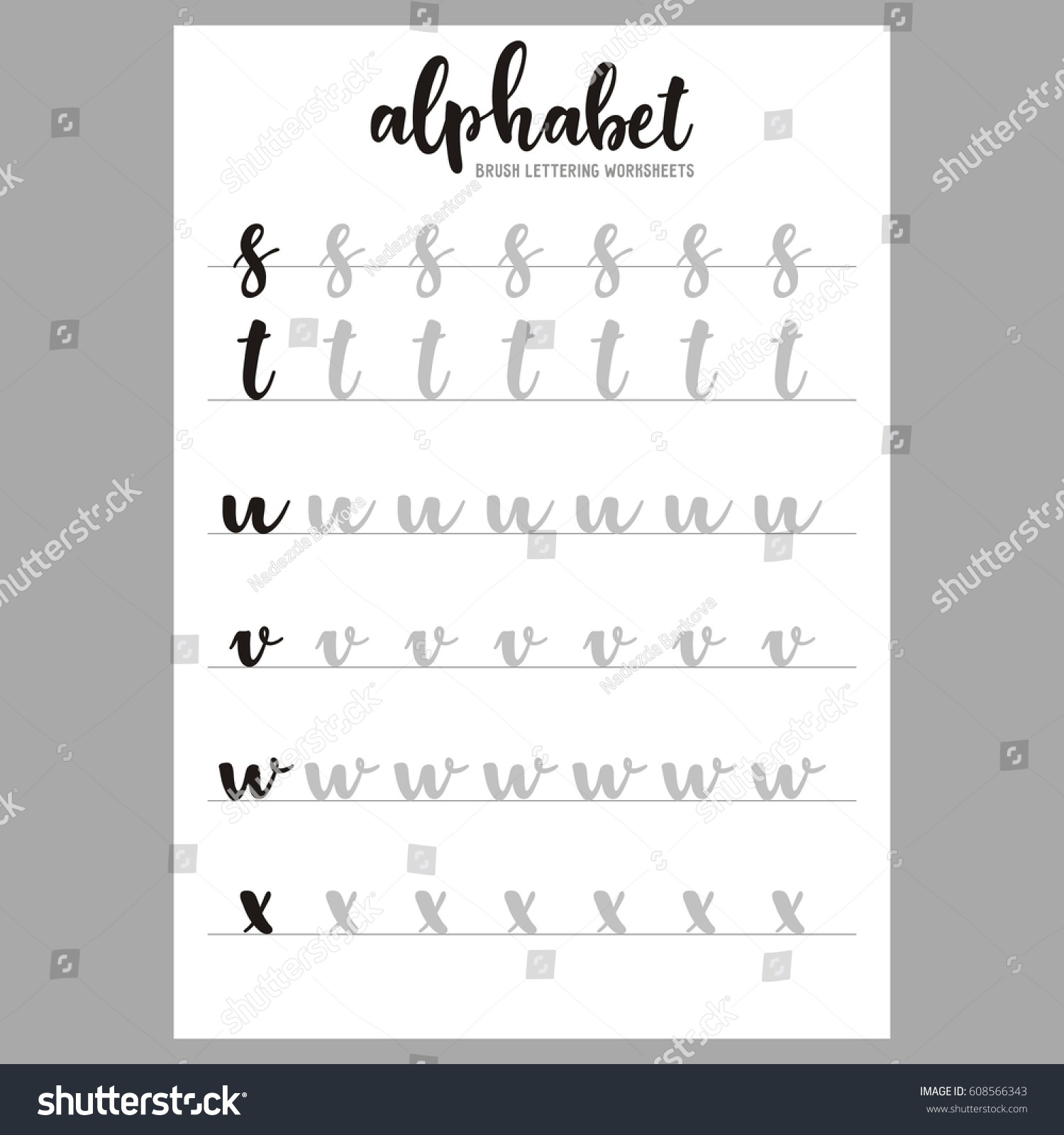 Vektor Stok Hand Lettering Practice Worksheets Learn Lettering Tanpa Royalti 608566343 Shutterstock
