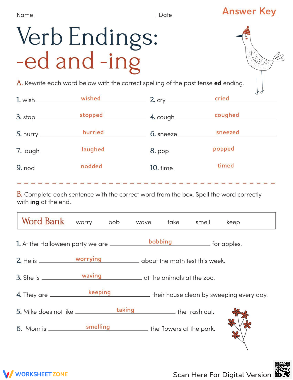 Verb Endings ed And ing Worksheet Worksheets Library