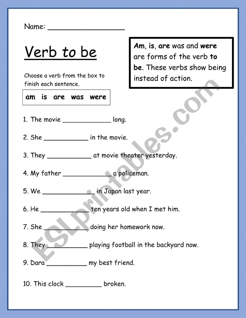 Printables Worksheets Verb To Be