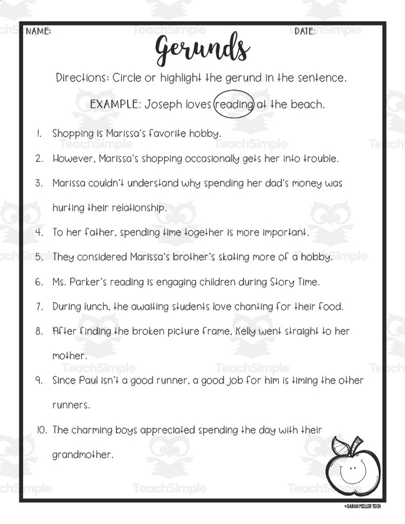 Verbals Gerunds Infinitives Participles Worksheets By Teach Simple