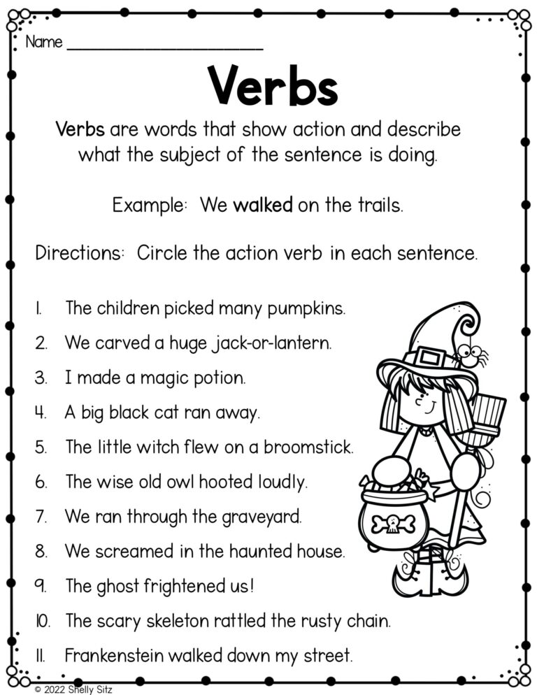 Verbs Worksheet Using Halloween Sentences Smiling And Shining In Worksheets Library