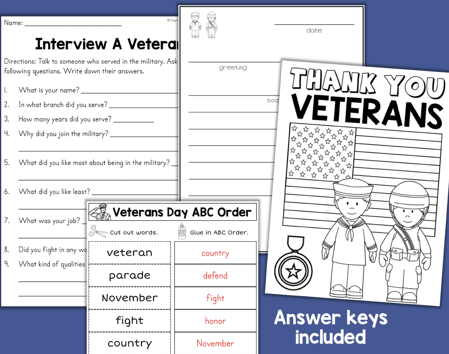 Printable Veterans Day Worksheets