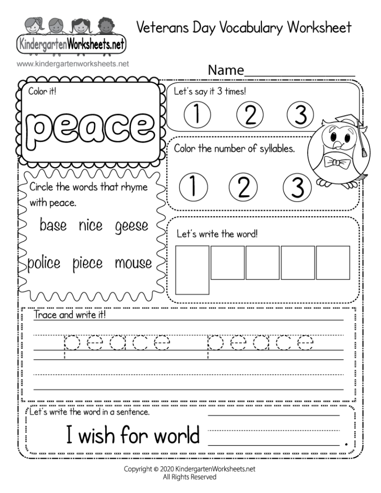 Veterans Day Vocabulary Worksheet Free Printable Digital PDF