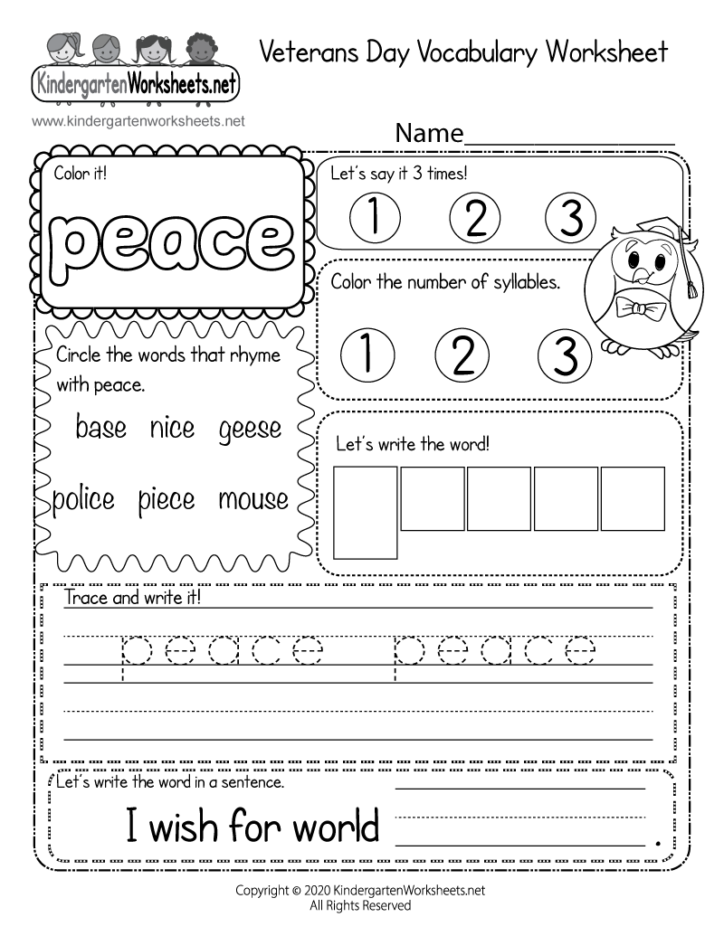 Veterans Day Vocabulary Worksheet Free Printable Digital PDF