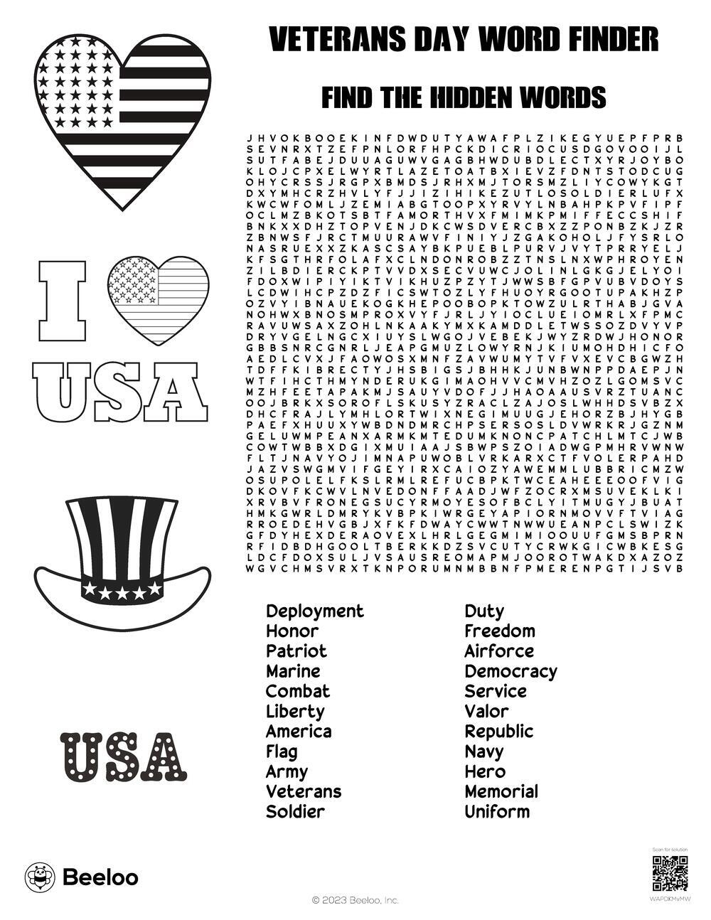 Veterans Day Word Finder Beeloo Printable Crafts And Activities For Kids Veterans Day Word Finder Beeloo Printable Crafts And Activities For Kids