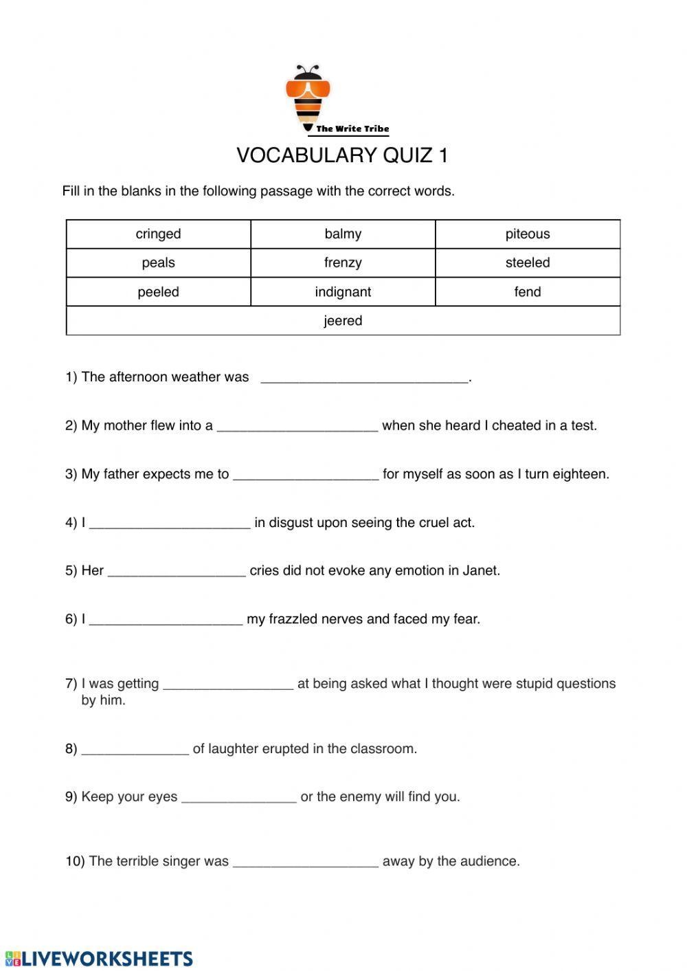 Vocabulary Interactive Exercise For GRADE 7 Live Worksheets Worksheets Library