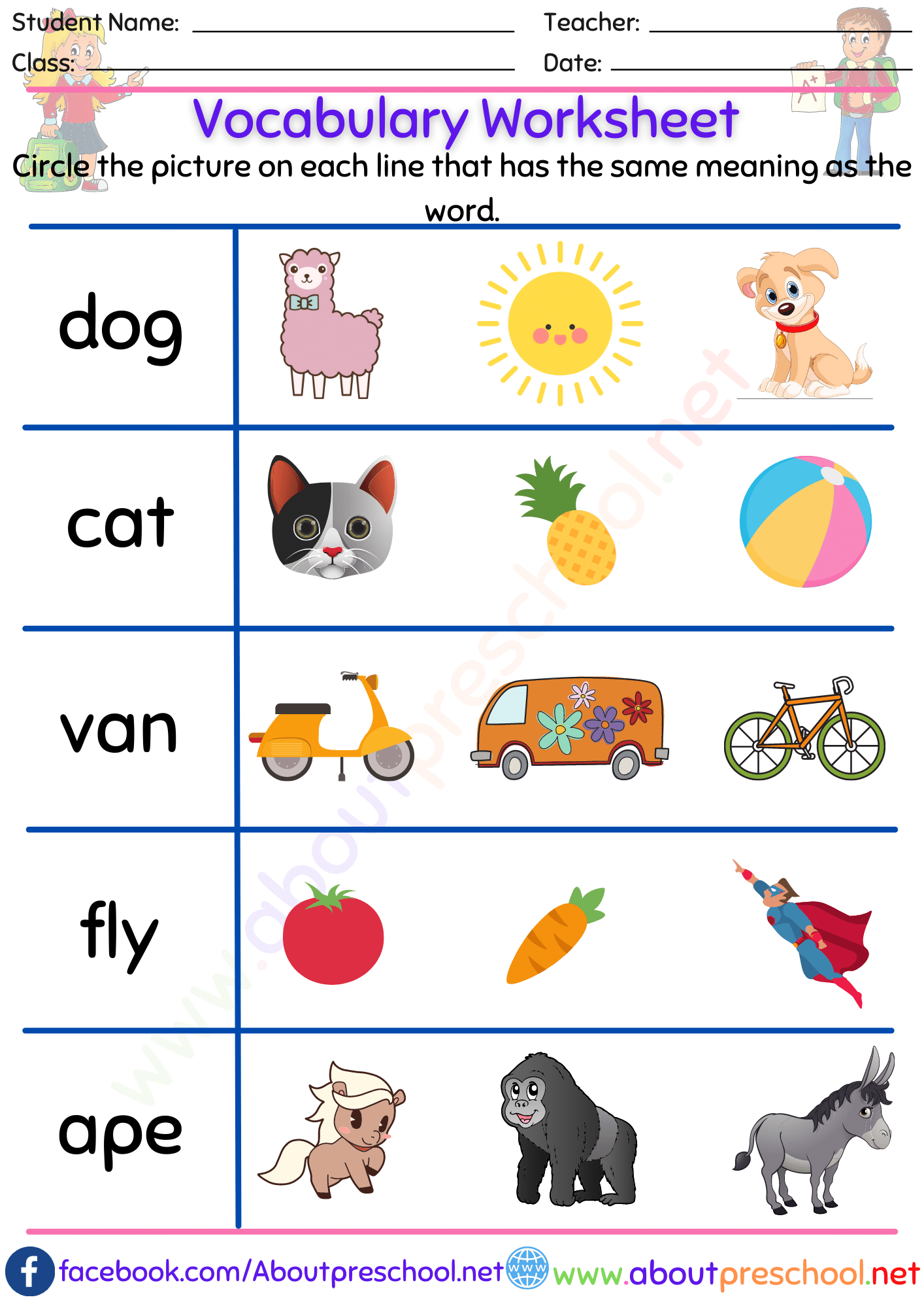 Vocabulary Worksheets About Preschool Vocabulary Worksheets About Preschool